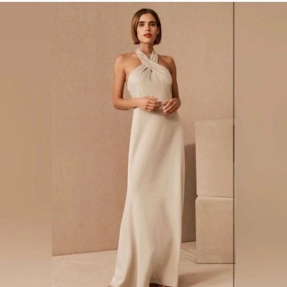 BHLDN | Dresses | Bhldn Ruby Twist Halter Neck Satin Gown Bridesmaid Dress Champagne Nude Size 4